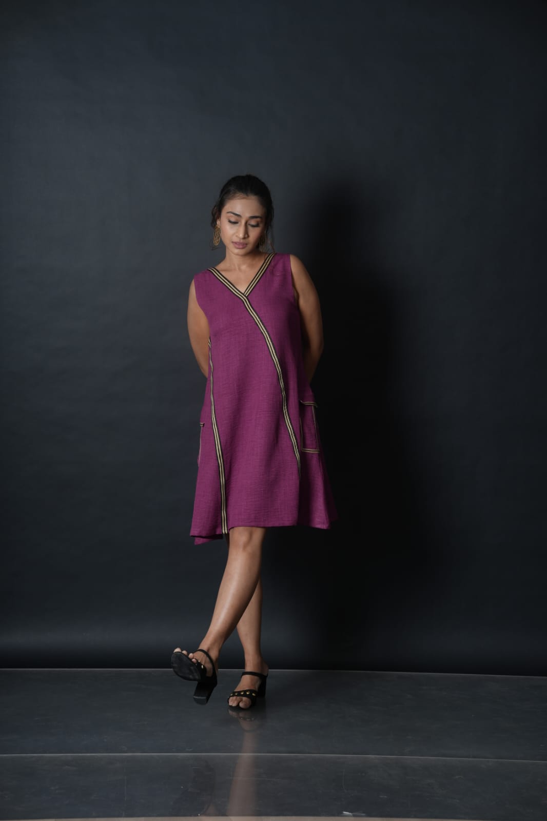 Magenta V cut sleeveless dress