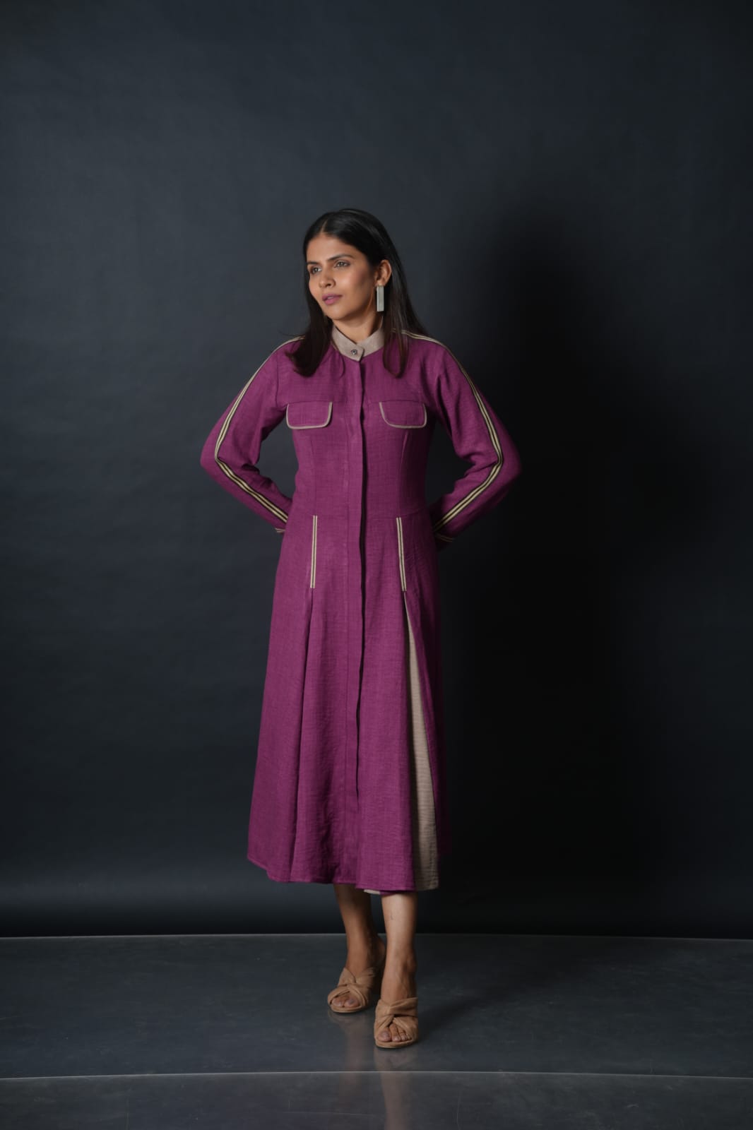 Magenta full sleeves A line dress
