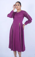 Magenta balloon sleeves midi dress
