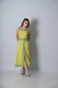 Green square neck sleeveless dress