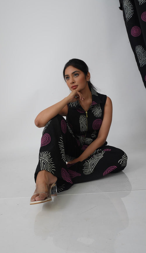 Black spiral zip up jumpsuit