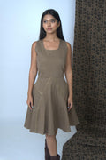 Gold zipped mocha brown flare dress