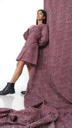 Lantern sleeves mauve abstract dress