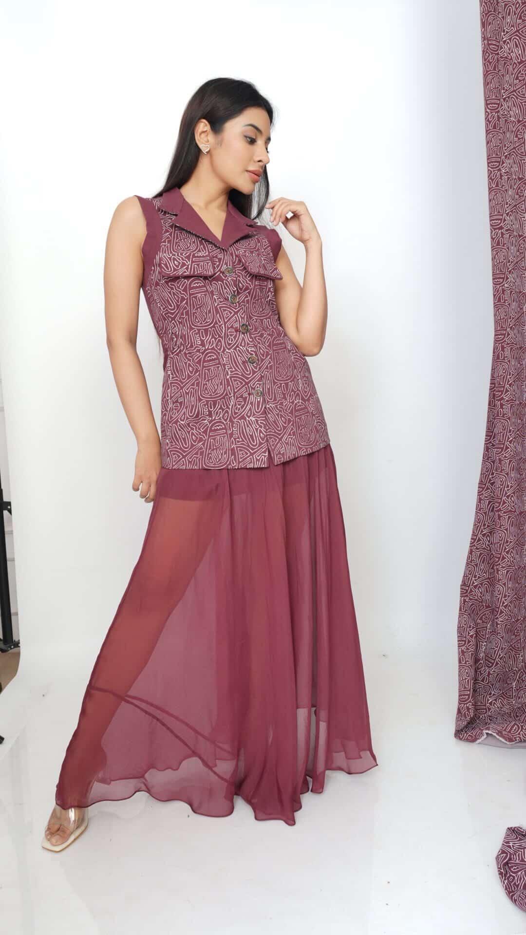 Mauve abstract vest & organza skirt