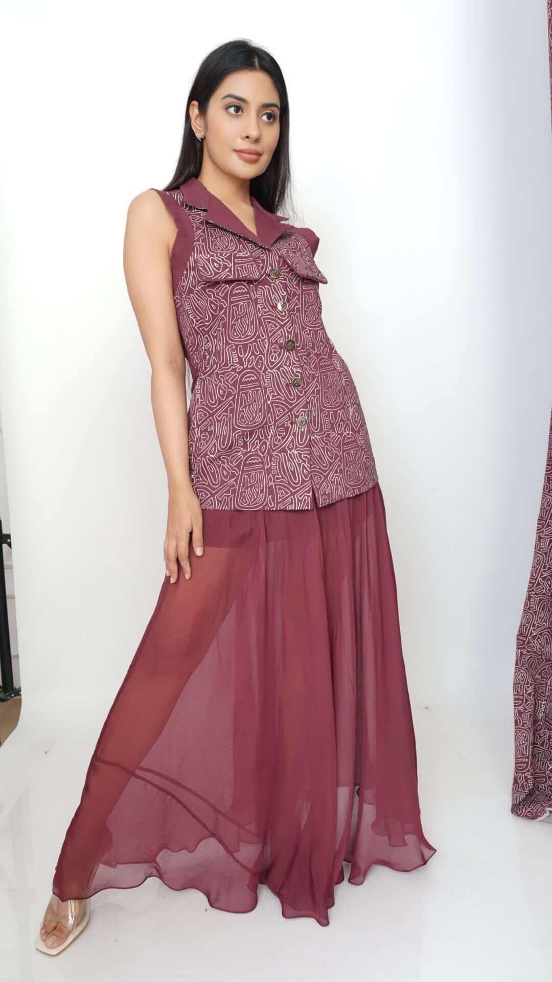 Mauve abstract vest & organza skirt