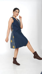 Dual texture indigo panel dress