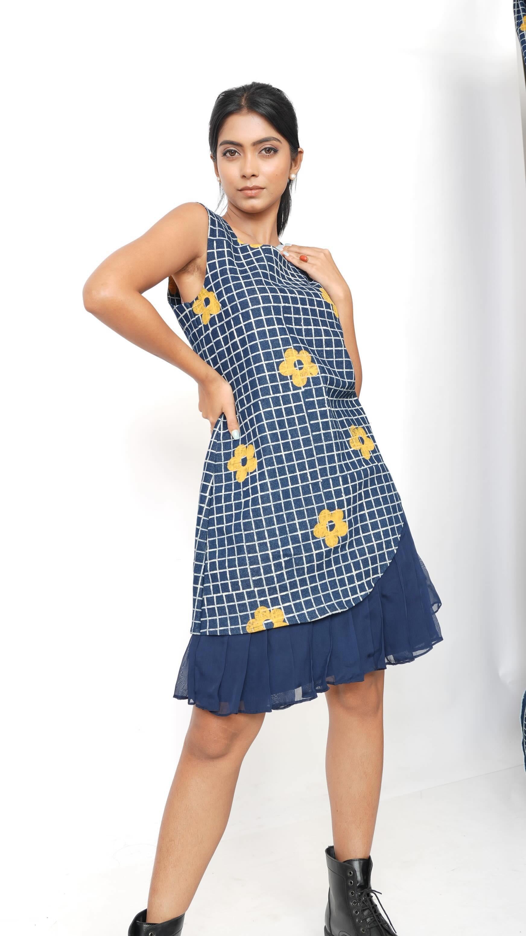 Blue indigo hem denim dress