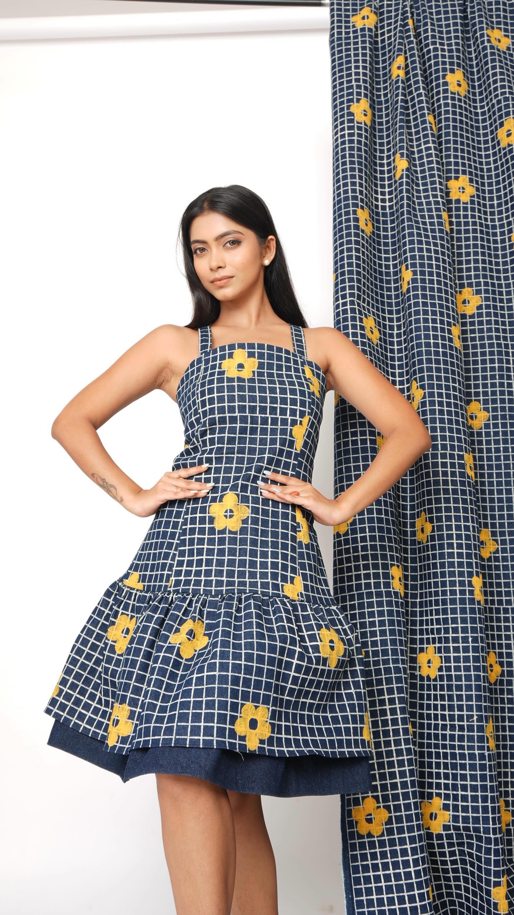 Blue indigo drop waist dress