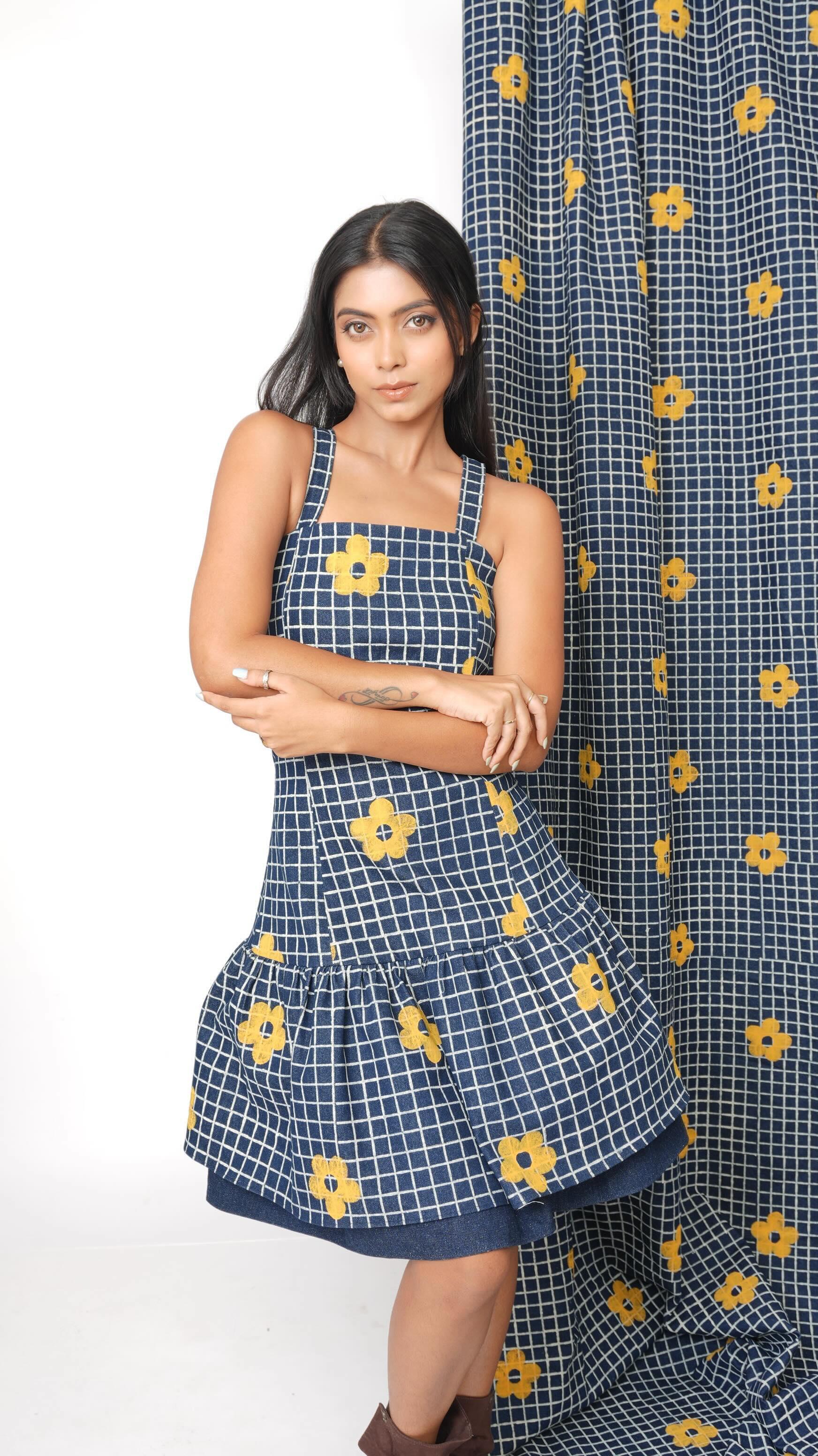 Blue indigo drop waist dress