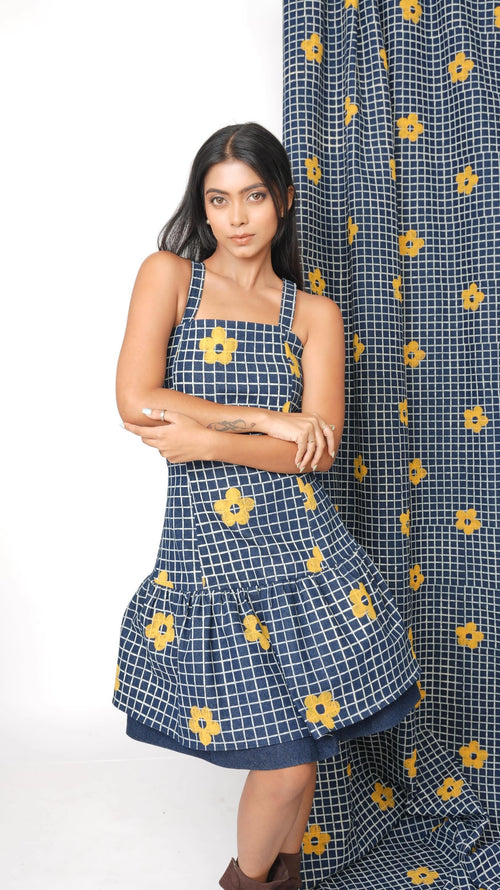 Blue indigo drop waist dress