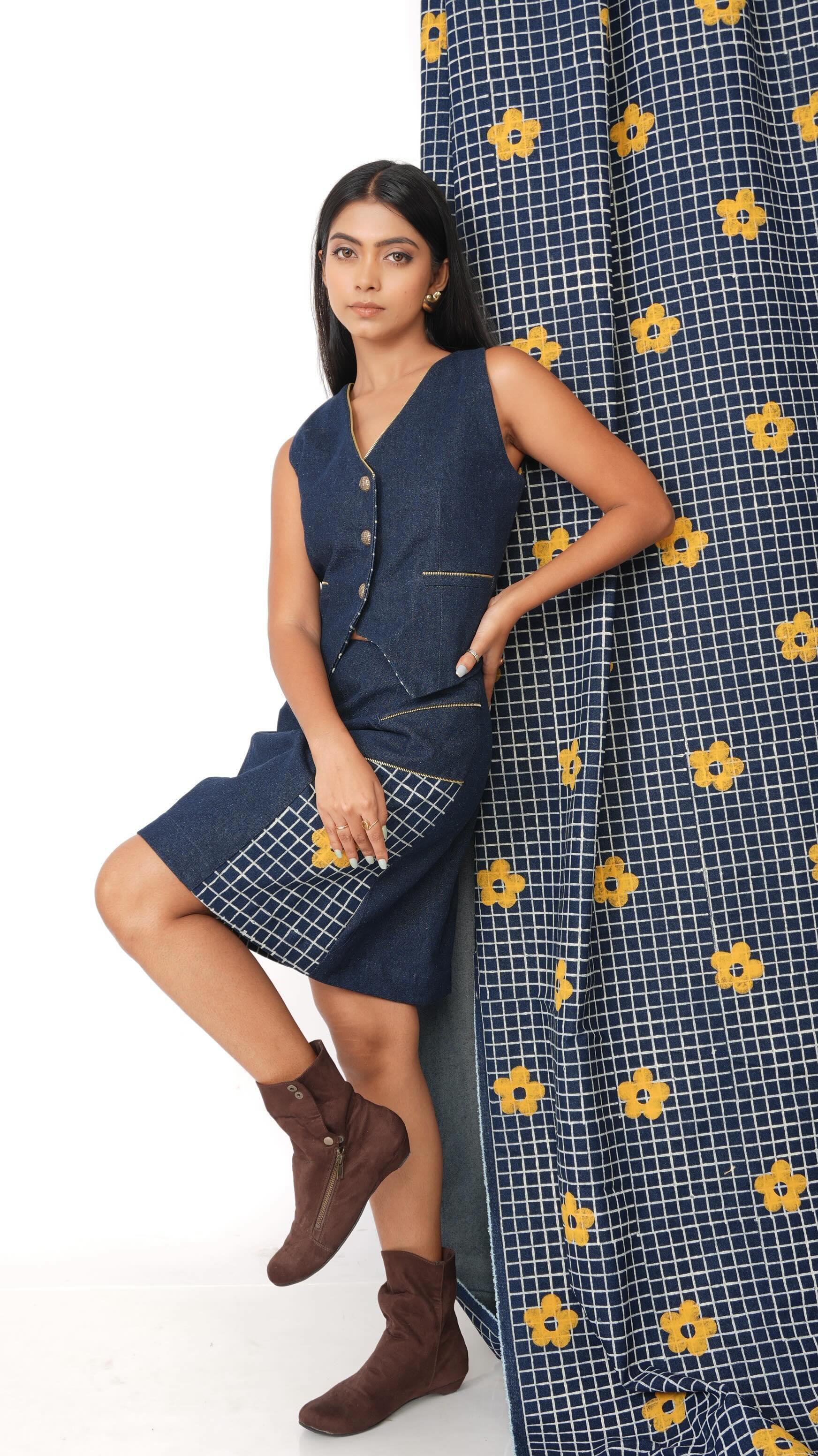 Grid lock denim co-ord set