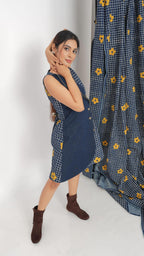 Dual texture indigo panel dress