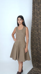 Gold zipped mocha brown flare dress