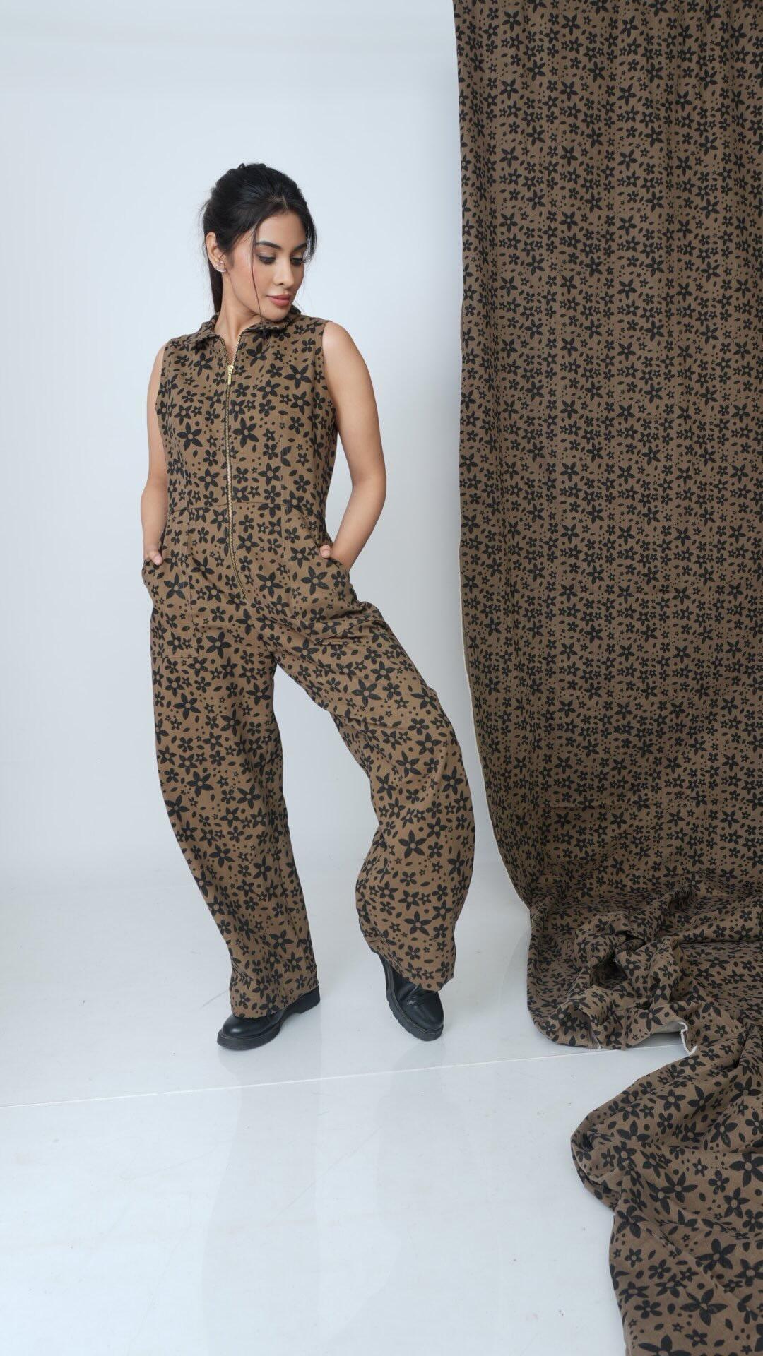 Mocha brown zip up jumpsuit